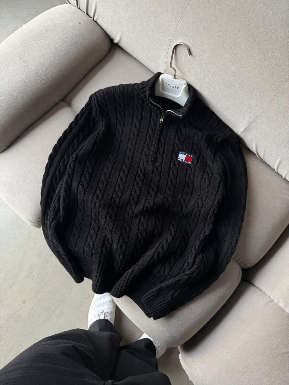 TOMMY YARI FERMUARLI ÖRGÜLÜ TRİKO
